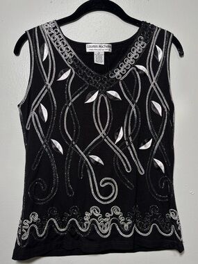Lauren Michelle Black Tank with Silver Embellished Swirls
